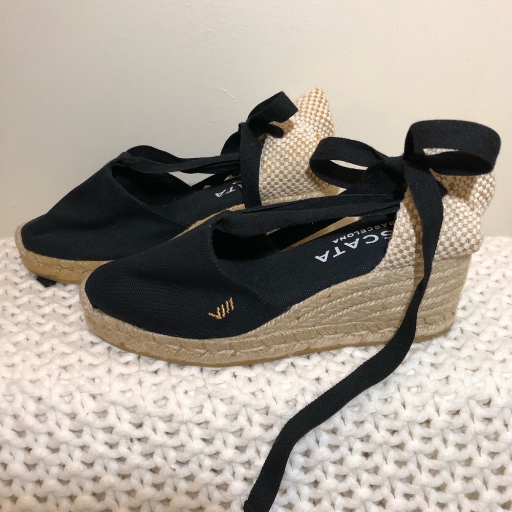 Black Espadrilles with Ribbon Tie - Picture 3 of 7